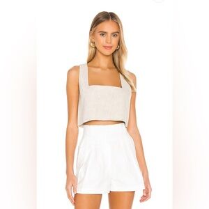 L'Academie Revolve The Rochelle Crop Top Beige Oatmeal Cream Linen Tank